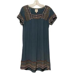 KNOX ROSE Dress S Dark Blue Embroidered Short Sleeves Boho Festival Hippie